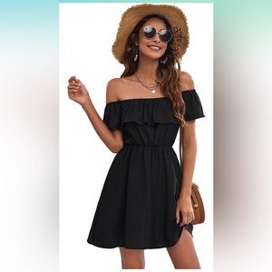 SOLY HUX Women Summer Off The Shoulder Ruffle Mini Dress, size L